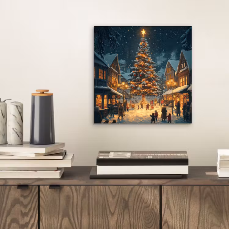 Aluminium schilderij - Kerstfeest - Dorp - Donker — 2