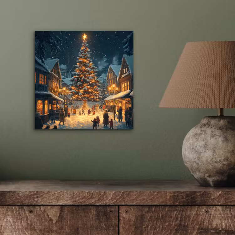 Aluminium schilderij - Kerstfeest - Dorp - Donker — 3