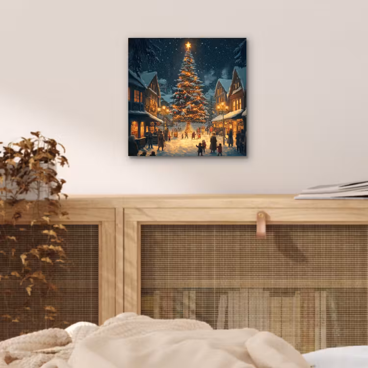 Aluminium schilderij - Kerstfeest - Dorp - Donker — 4