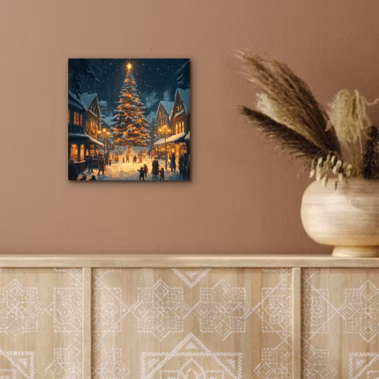 Aluminium schilderij - Kerstfeest - Dorp - Donker — 5