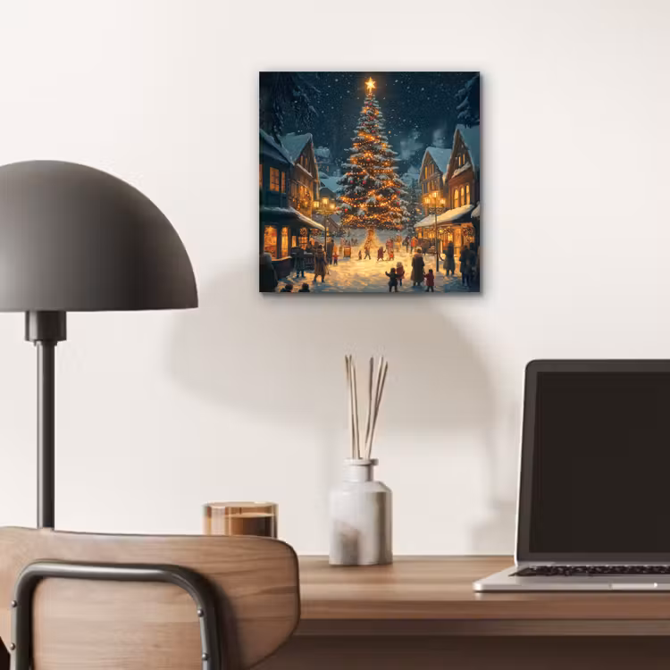 Aluminium schilderij - Kerstfeest - Dorp - Donker — 6