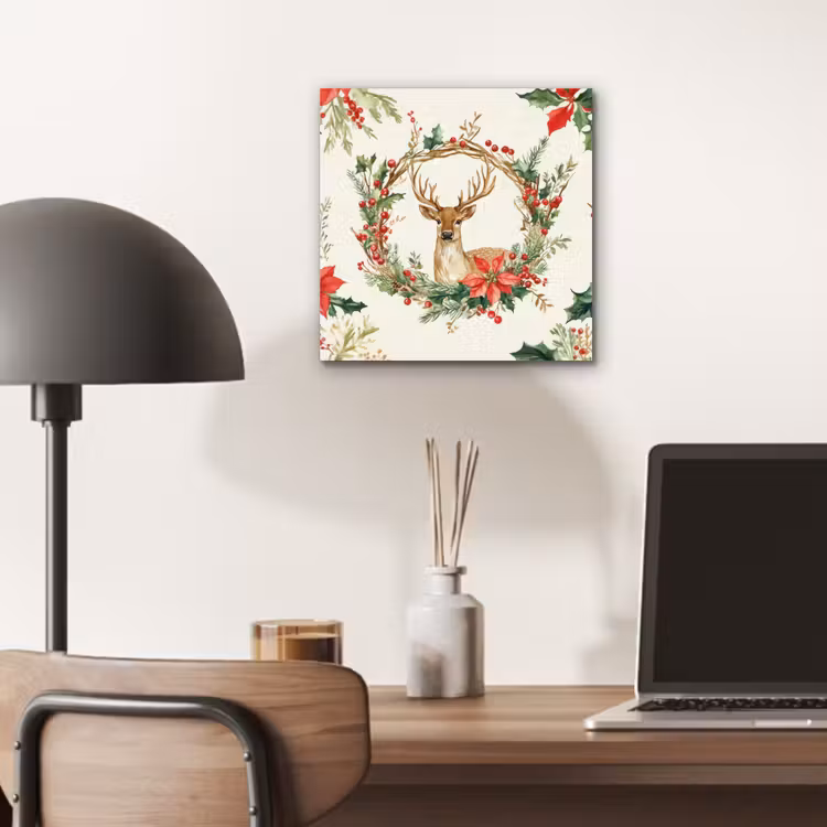 Aluminium schilderij - Kerstkrans - Hert - Hulst - Rood — 6