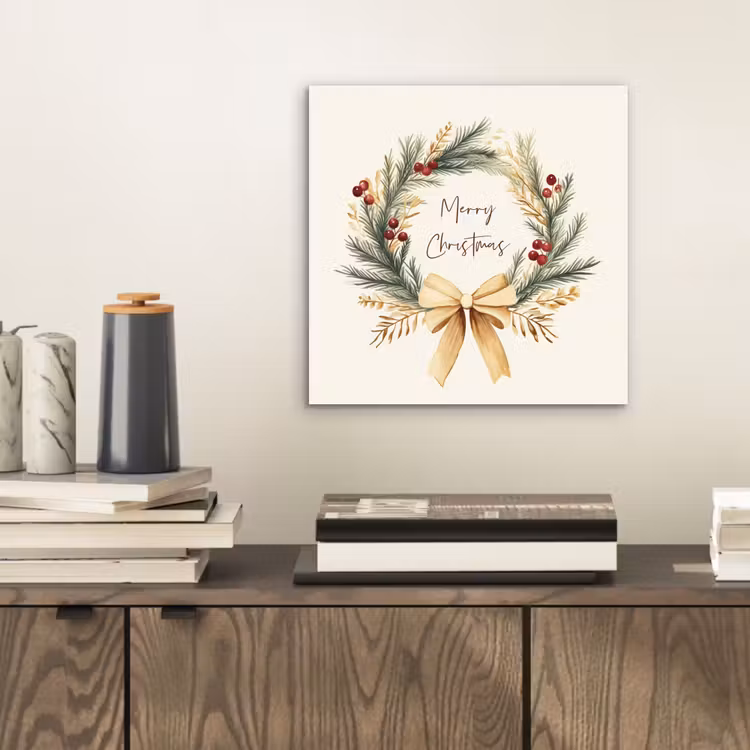 Aluminium schilderij - Kerstkrans - Kerst - Goud - Beige — 2
