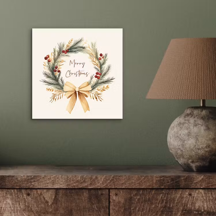 Aluminium schilderij - Kerstkrans - Kerst - Goud - Beige — 3