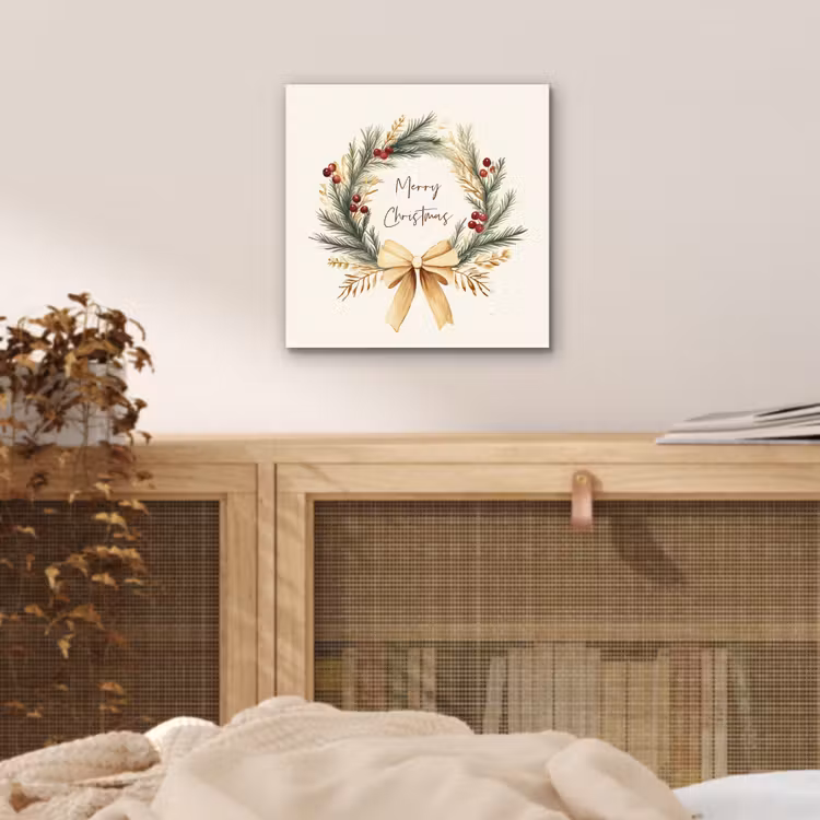 Aluminium schilderij - Kerstkrans - Kerst - Goud - Beige — 4