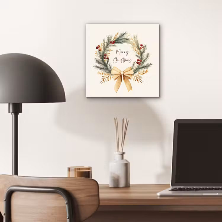 Aluminium schilderij - Kerstkrans - Kerst - Goud - Beige — 6