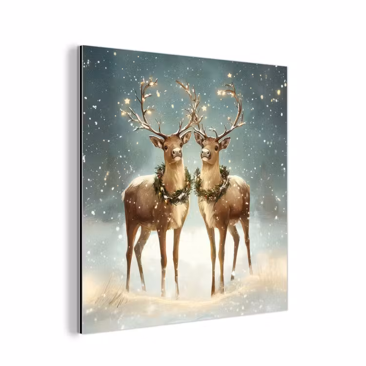 Aluminium schilderij - Kerstmagie - Winterwoud - Rendier — 1