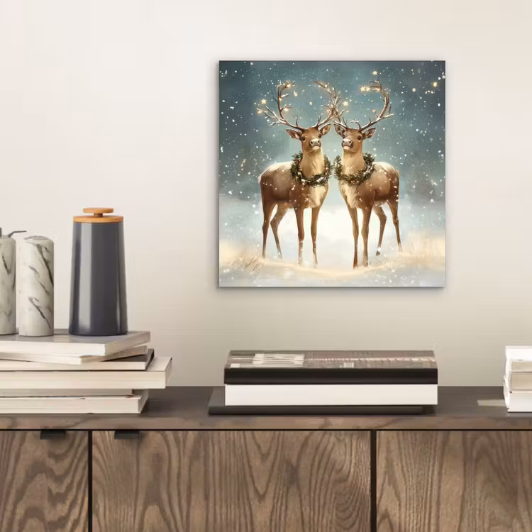 Aluminium schilderij - Kerstmagie - Winterwoud - Rendier — 2