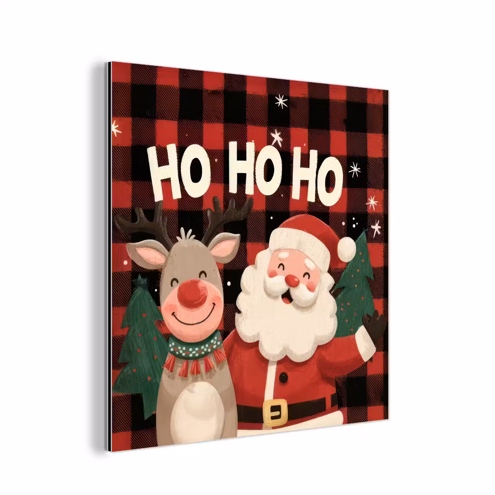 Aluminium schilderij - Kerstman - Rendier - Tekst - Rood - Zwart — 1