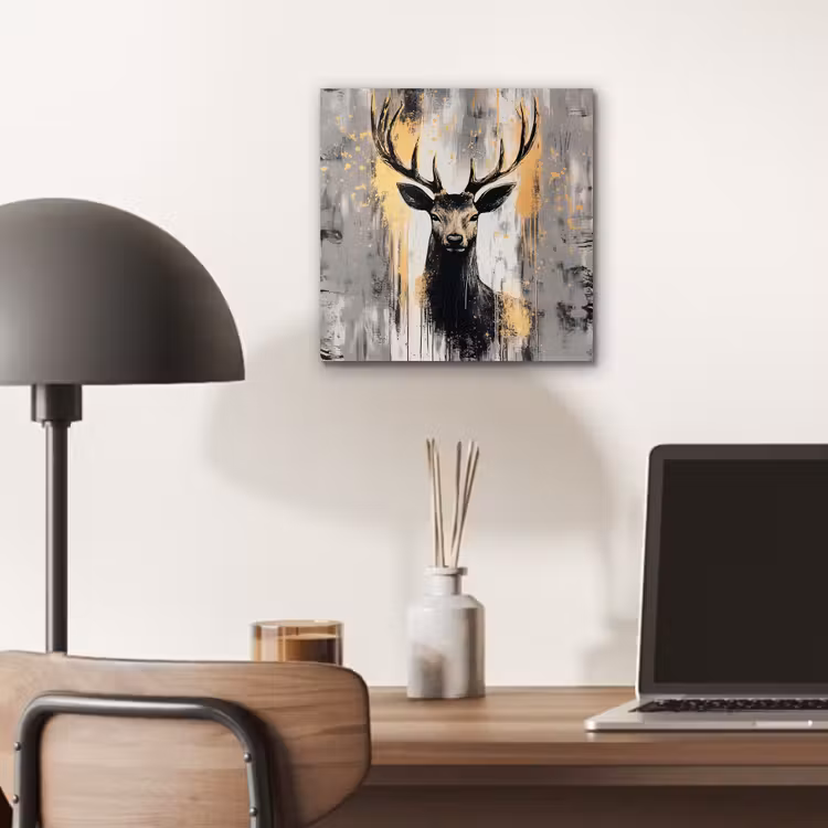 Aluminium schilderij - Abstract - Hert - Gewei - Goud — 6