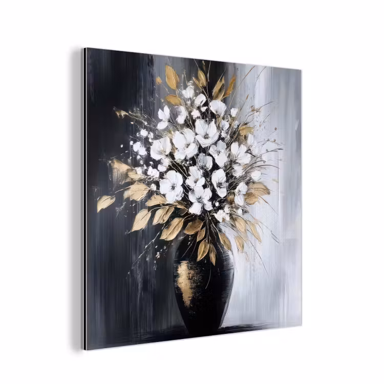 Aluminium schilderij - Bloemen - Wit - Vaas - Abstract — 1