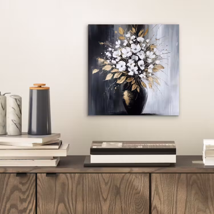 Aluminium schilderij - Bloemen - Wit - Vaas - Abstract — 2