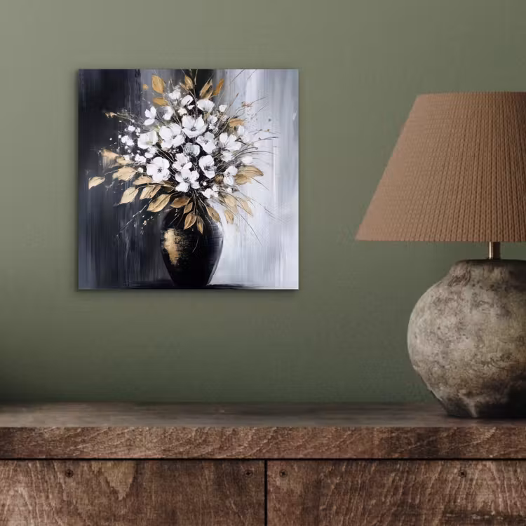 Aluminium schilderij - Bloemen - Wit - Vaas - Abstract — 3