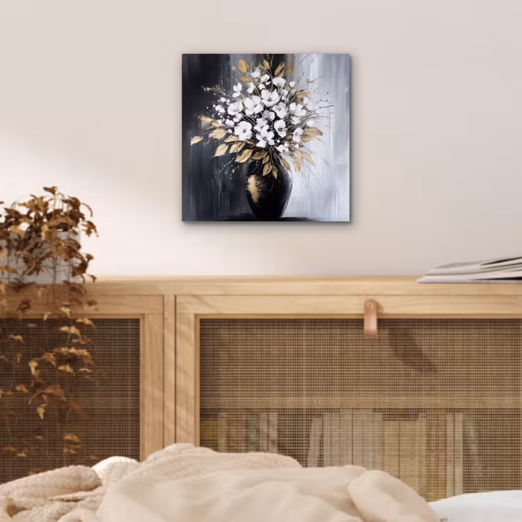 Aluminium schilderij - Bloemen - Wit - Vaas - Abstract — 4