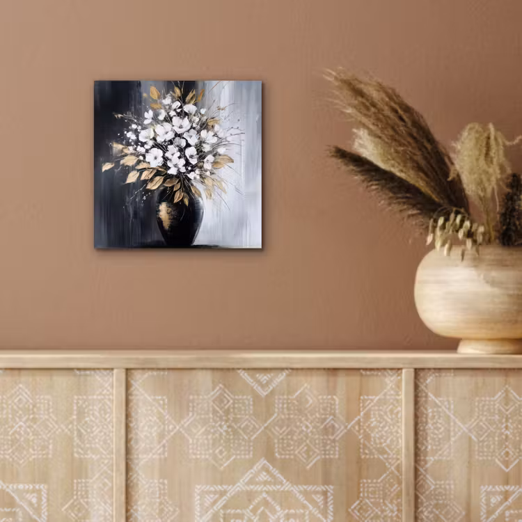 Aluminium schilderij - Bloemen - Wit - Vaas - Abstract — 5