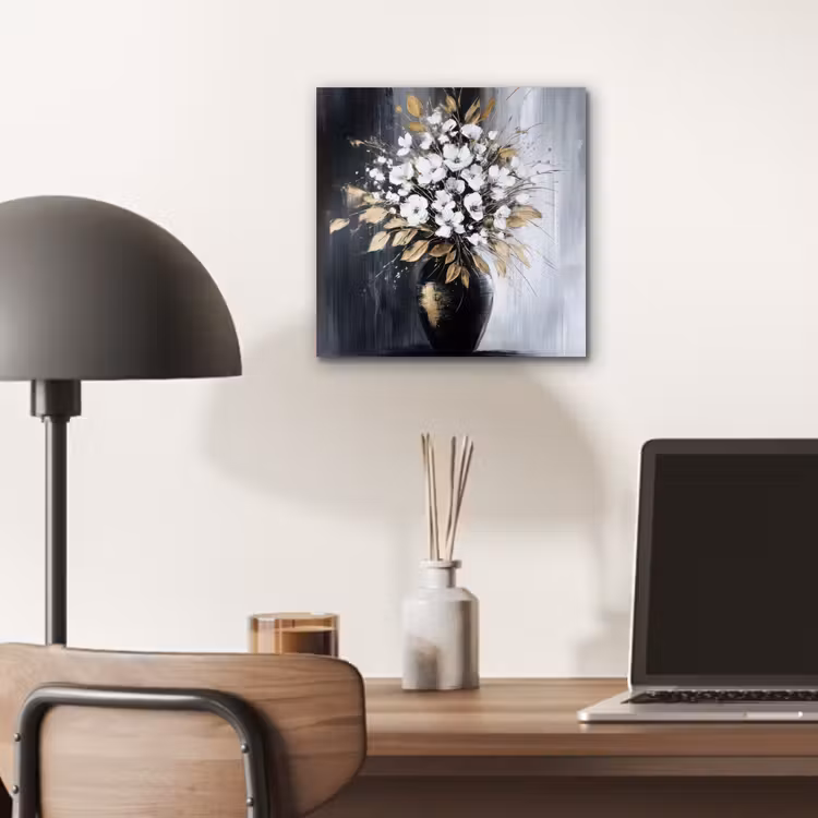 Aluminium schilderij - Bloemen - Wit - Vaas - Abstract — 6