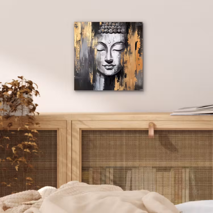 Aluminium schilderij - Boedhha - Penseelstreken - Goud - Abstract — 4