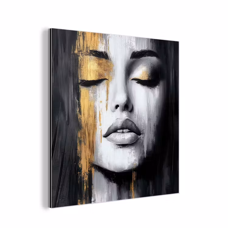 Aluminium schilderij - Gezicht - Vrouw - Penseelstreken - Abstract — 1
