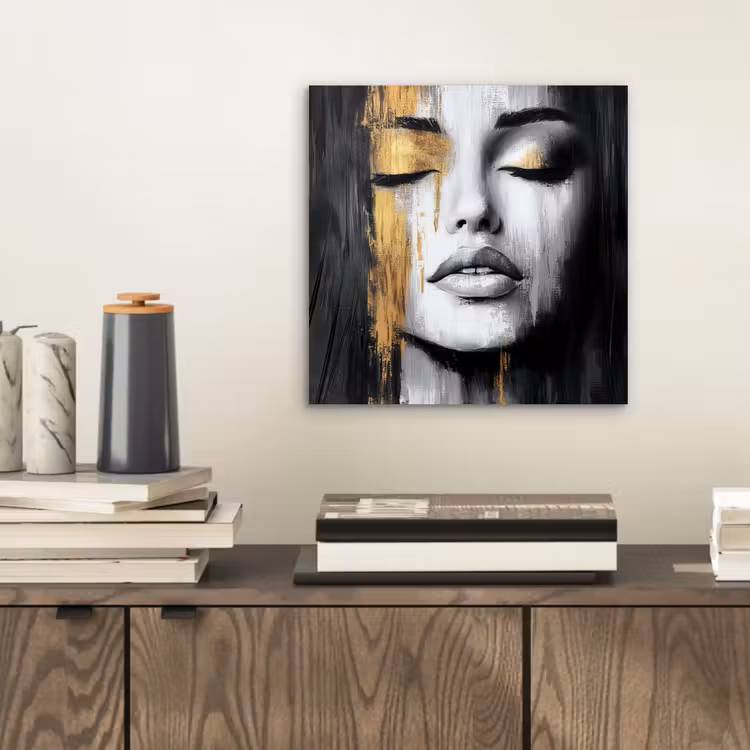 Aluminium schilderij - Gezicht - Vrouw - Penseelstreken - Abstract — 2