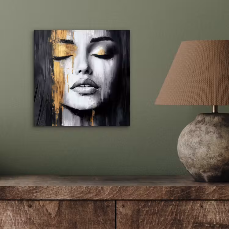 Aluminium schilderij - Gezicht - Vrouw - Penseelstreken - Abstract — 3
