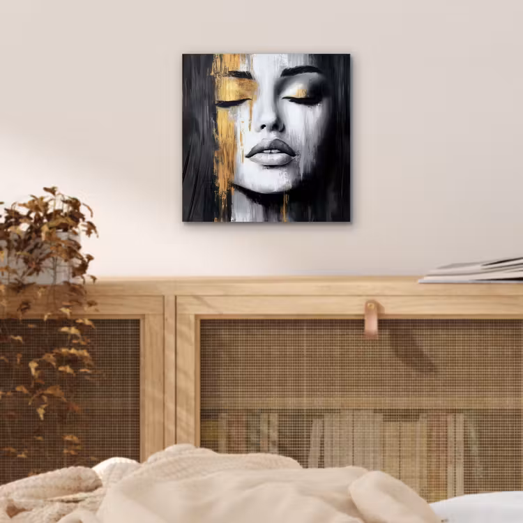 Aluminium schilderij - Gezicht - Vrouw - Penseelstreken - Abstract — 4