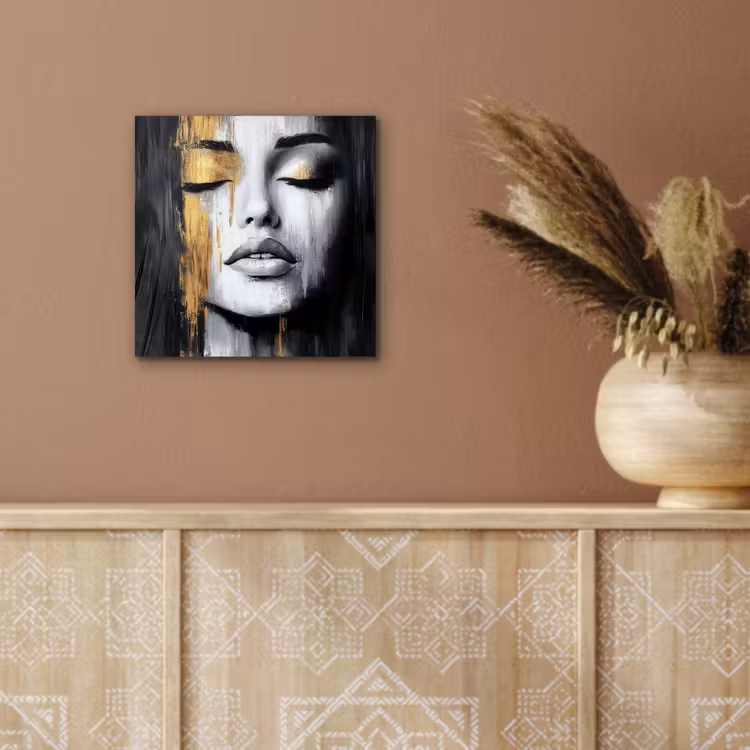 Aluminium schilderij - Gezicht - Vrouw - Penseelstreken - Abstract — 5