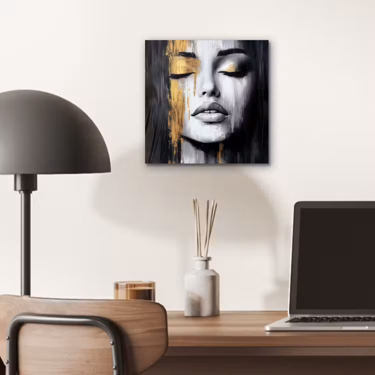 Aluminium schilderij - Gezicht - Vrouw - Penseelstreken - Abstract — 6