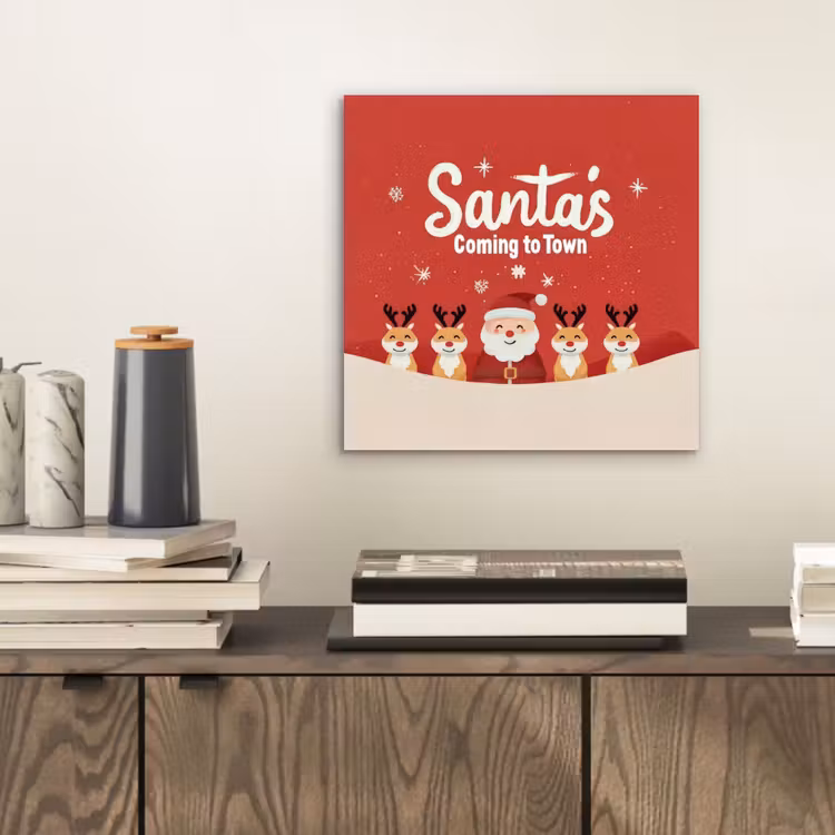Aluminium schilderij - Illustratie - Kerstman - Rendieren - Rood — 2