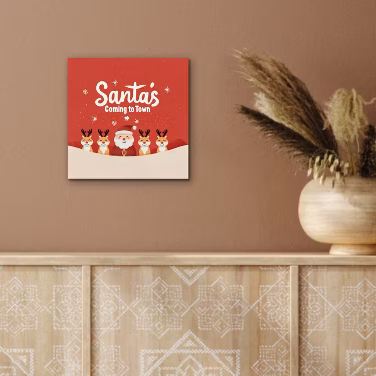 Aluminium schilderij - Illustratie - Kerstman - Rendieren - Rood — 5