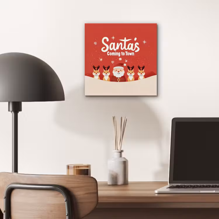 Aluminium schilderij - Illustratie - Kerstman - Rendieren - Rood — 6