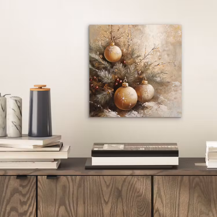 Aluminium schilderij - Kerst - Kerstballen - Beige - Goud — 2