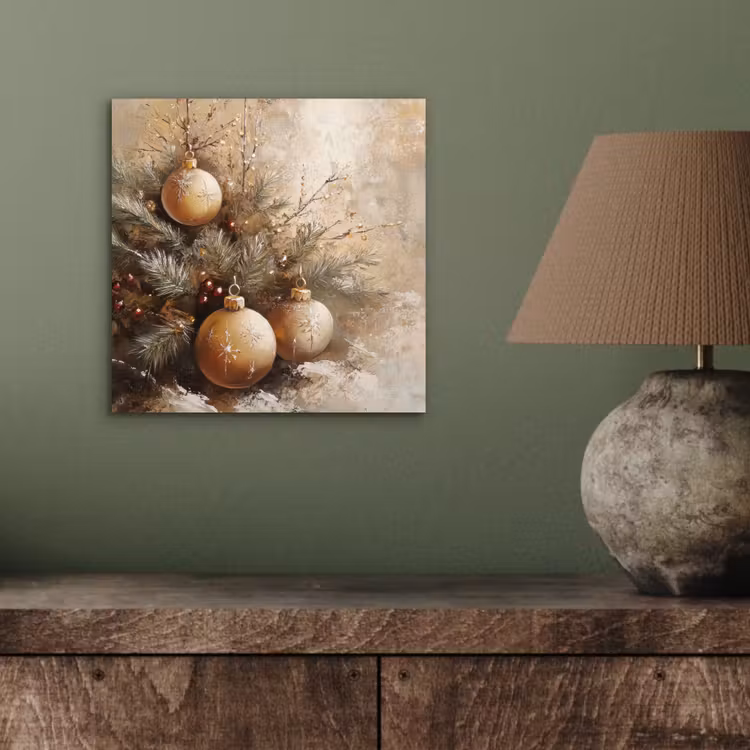 Aluminium schilderij - Kerst - Kerstballen - Beige - Goud — 3