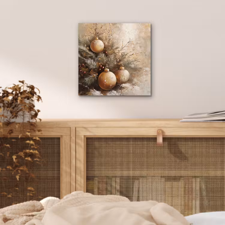 Aluminium schilderij - Kerst - Kerstballen - Beige - Goud — 4