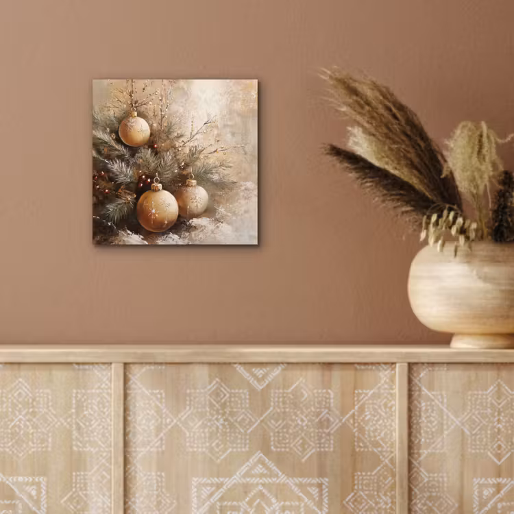 Aluminium schilderij - Kerst - Kerstballen - Beige - Goud — 5
