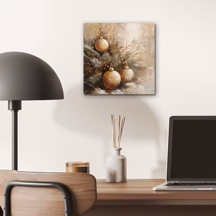 Aluminium schilderij - Kerst - Kerstballen - Beige - Goud — 6