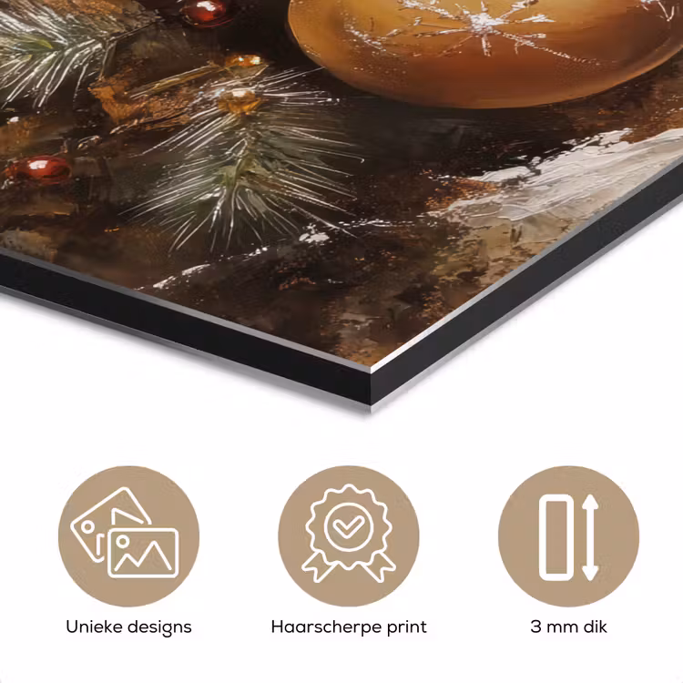 Aluminium schilderij - Kerst - Kerstballen - Beige - Goud — 7