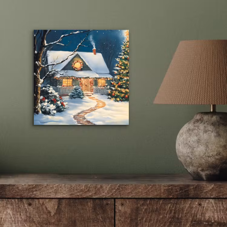 Aluminium schilderij - Kerst - Kerstboom - Winter - Huis - Sneeuw — 3