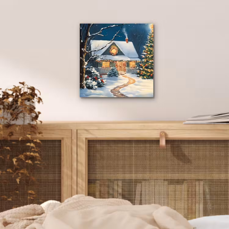 Aluminium schilderij - Kerst - Kerstboom - Winter - Huis - Sneeuw — 4