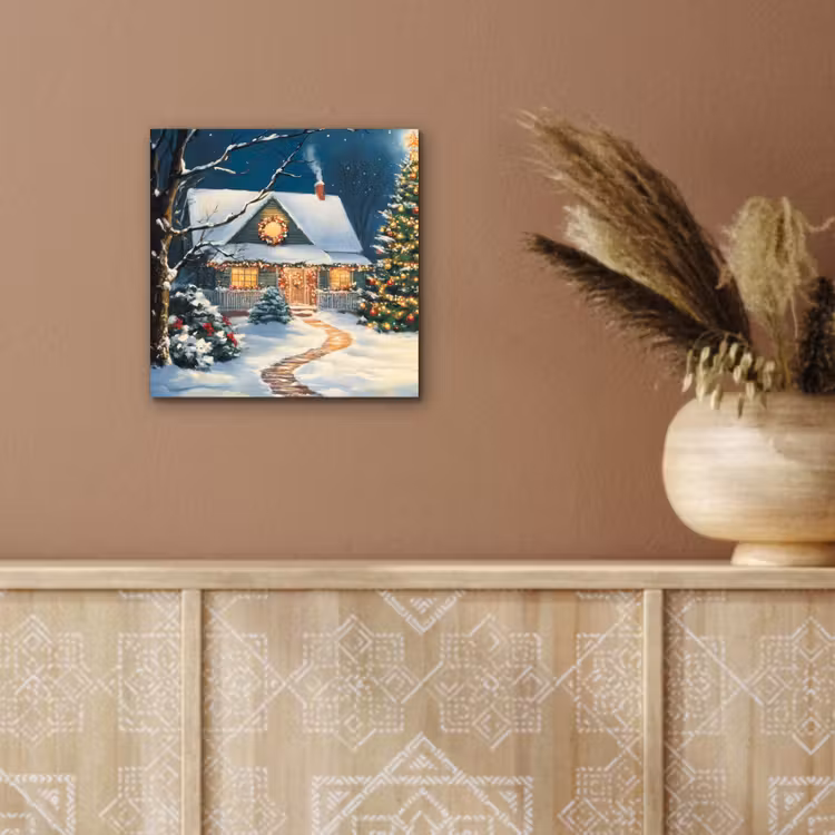 Aluminium schilderij - Kerst - Kerstboom - Winter - Huis - Sneeuw — 5