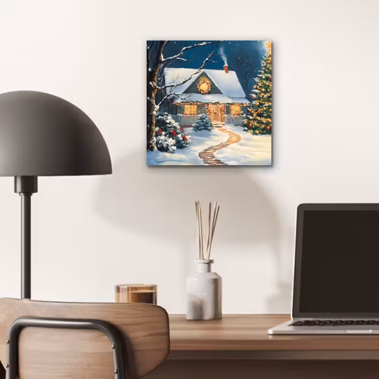 Aluminium schilderij - Kerst - Kerstboom - Winter - Huis - Sneeuw — 6