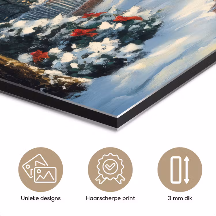 Aluminium schilderij - Kerst - Kerstboom - Winter - Huis - Sneeuw — 7