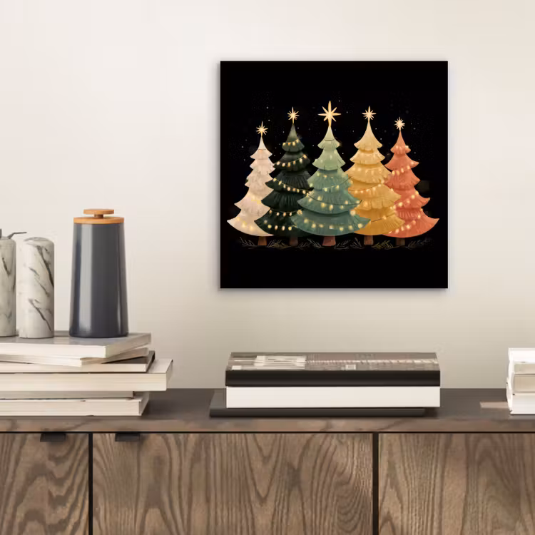 Aluminium schilderij - Kerstbomen - Kleurrijk - Lichtjes - Ster — 2