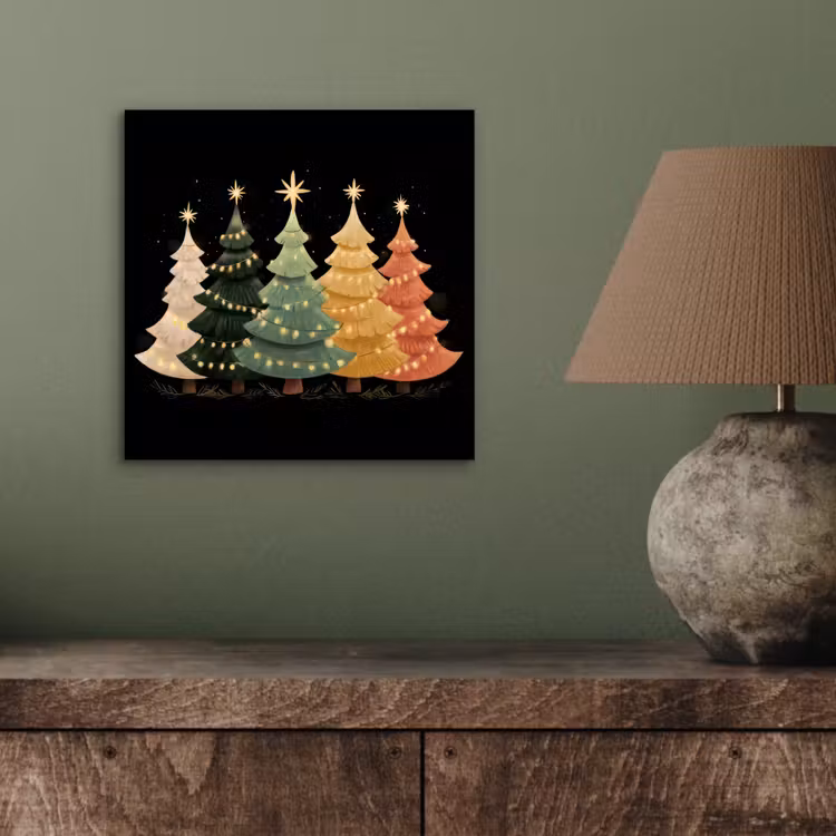Aluminium schilderij - Kerstbomen - Kleurrijk - Lichtjes - Ster — 3