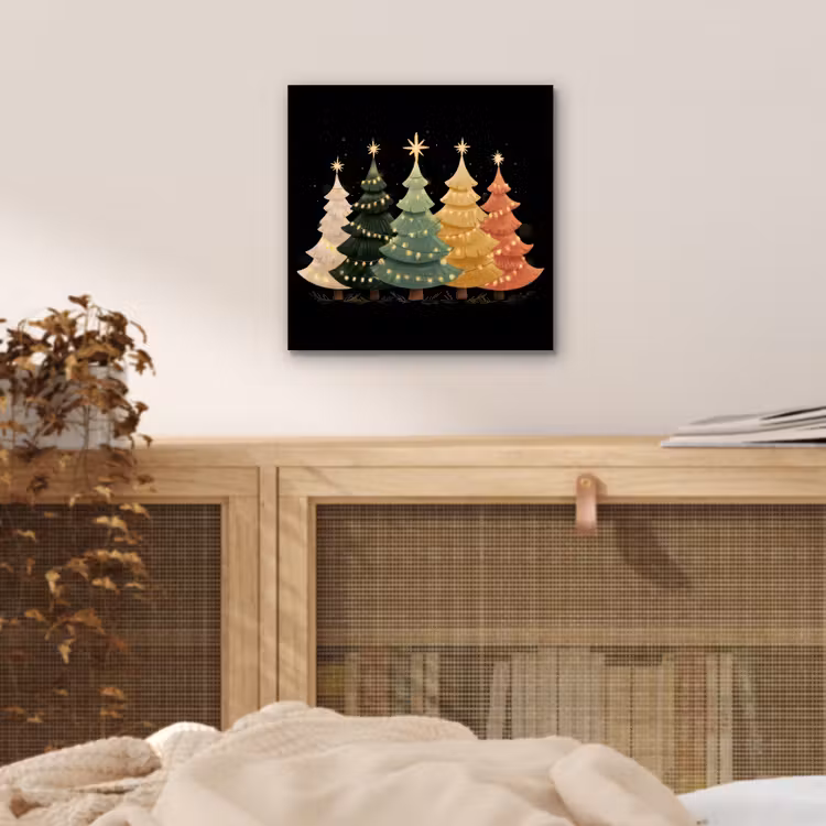 Aluminium schilderij - Kerstbomen - Kleurrijk - Lichtjes - Ster — 4