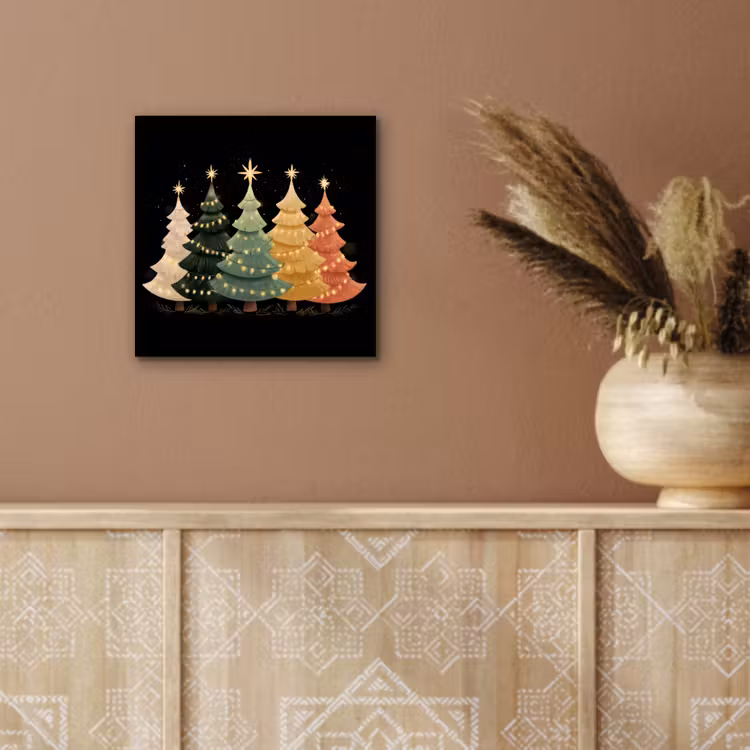 Aluminium schilderij - Kerstbomen - Kleurrijk - Lichtjes - Ster — 5