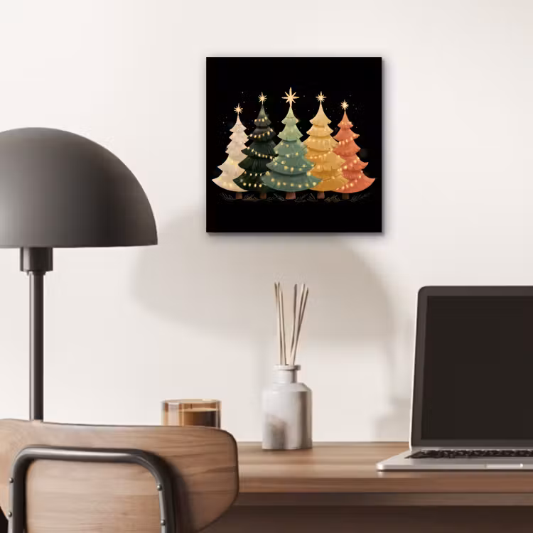 Aluminium schilderij - Kerstbomen - Kleurrijk - Lichtjes - Ster — 6