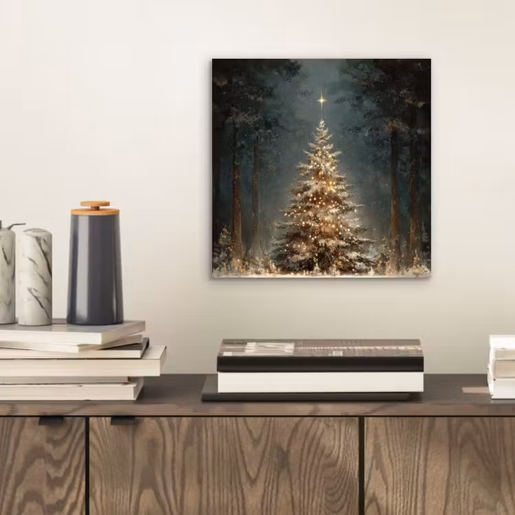 Aluminium schilderij - Kerstboom - Bos - Sneeuw - meerkleurig — 2
