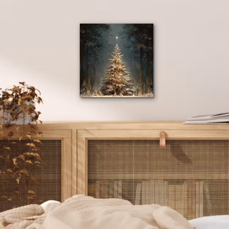 Aluminium schilderij - Kerstboom - Bos - Sneeuw - meerkleurig — 4