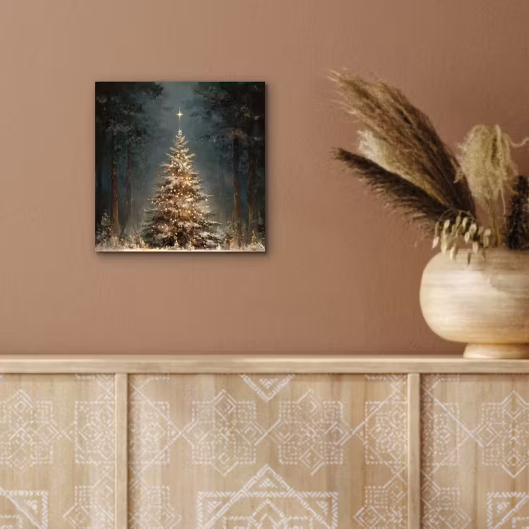 Aluminium schilderij - Kerstboom - Bos - Sneeuw - meerkleurig — 5