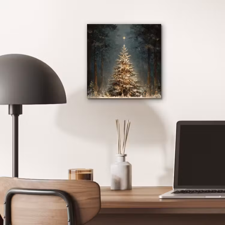 Aluminium schilderij - Kerstboom - Bos - Sneeuw - meerkleurig — 6